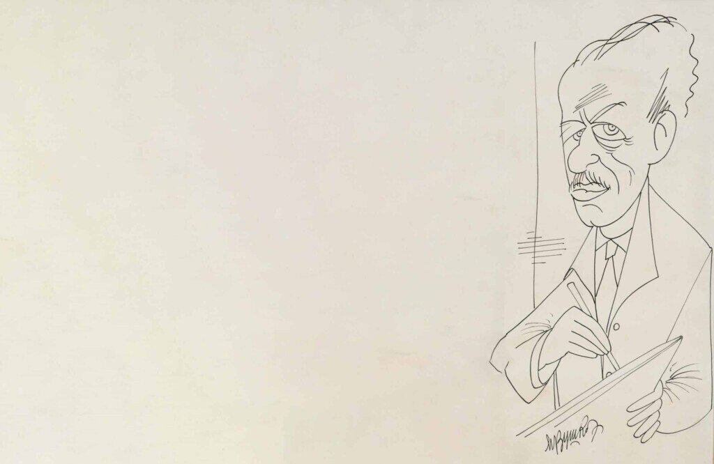 Miloš Vušković, „Autoportret“, tuš na papiru, 36 x 17 cm