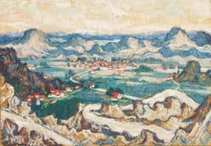 Aleksandar Aco Prijić, „Cetinje“, ulje na kartonu, 100 x 70 cm, 1953.